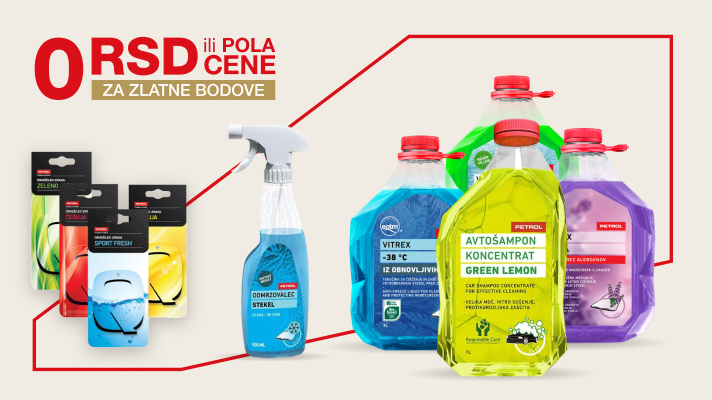 Proizvodi za održavanje i negu automobila uz istaknutu pogodnost od 0 RSD ili pola cene za Zlatne bodove.
